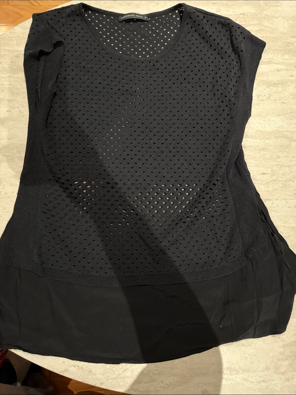 Black Layered Knit-Panel Women's Top